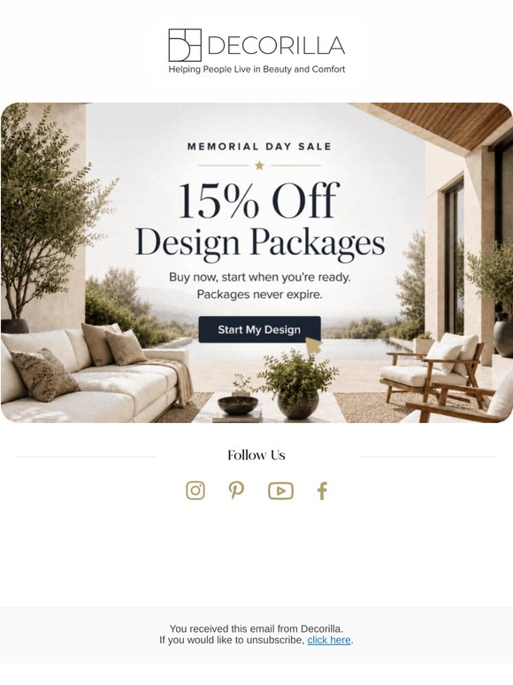 Memorial Day: 15% Off a Home Refresh
