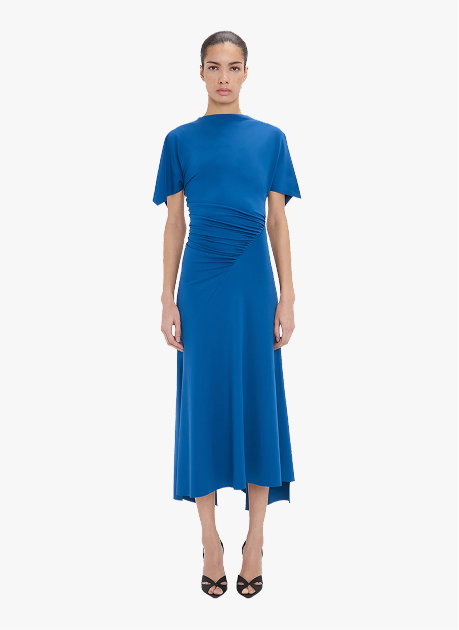 Blousey Midi Dress In Blue
