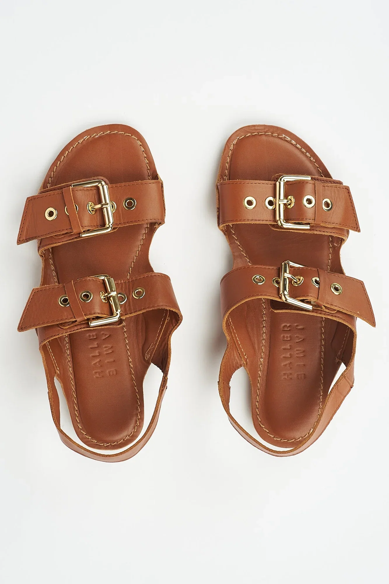 Image of The Double Buckle Sandal in Cognac