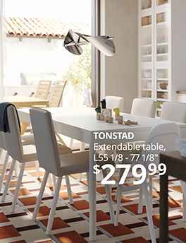 TONSTAD Extendable table, off-white, 55 1/8/77 1/8x33 1/2 