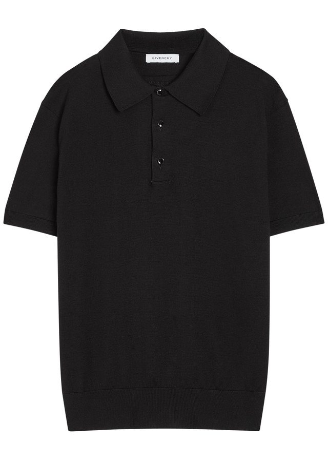GIVENCHY Panelled-shoulder fine-knit cotton polo shirt