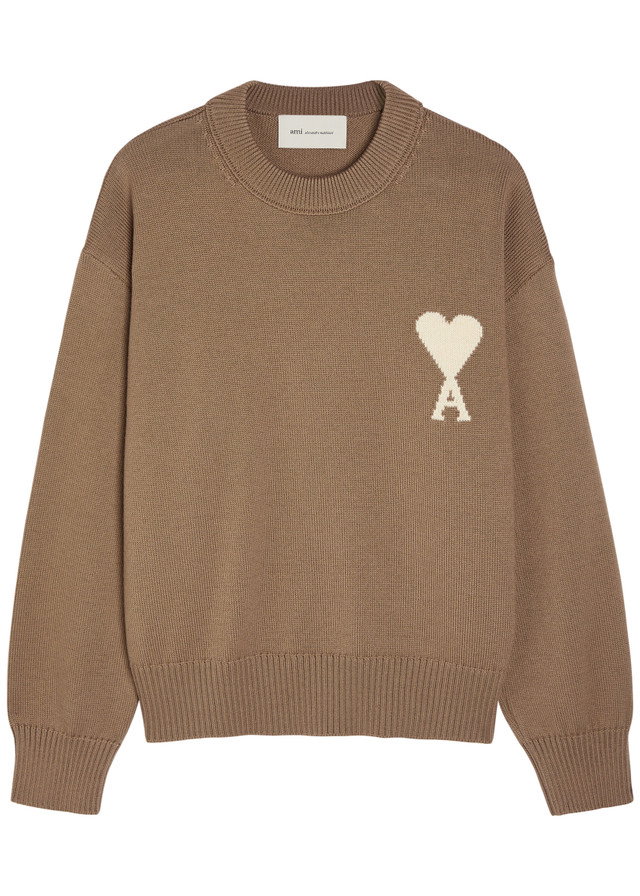 AMI PARIS Logo-intarsia wool and cotton-blend jumper