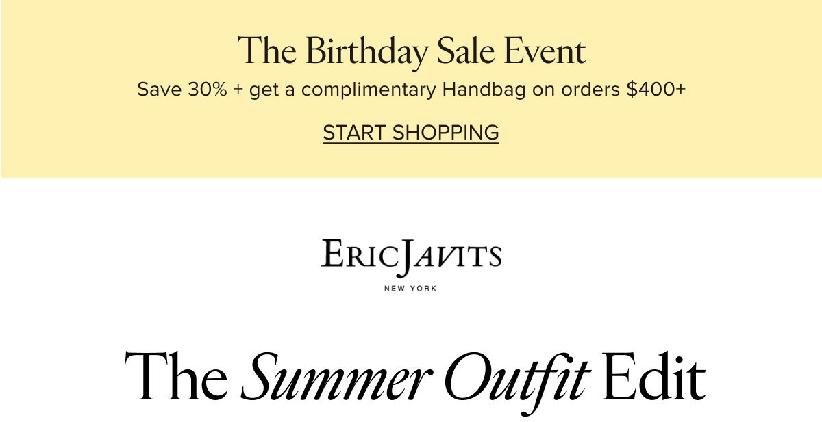 The Birthday Sale Event with 30% off and a complimentary handbag on orders over $400.