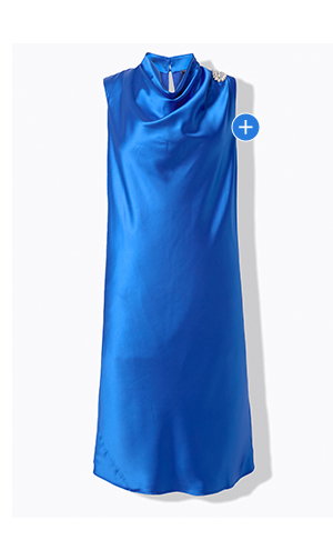 Satin-Midikleid, Ziersteine, Stehkragen, ärmellos