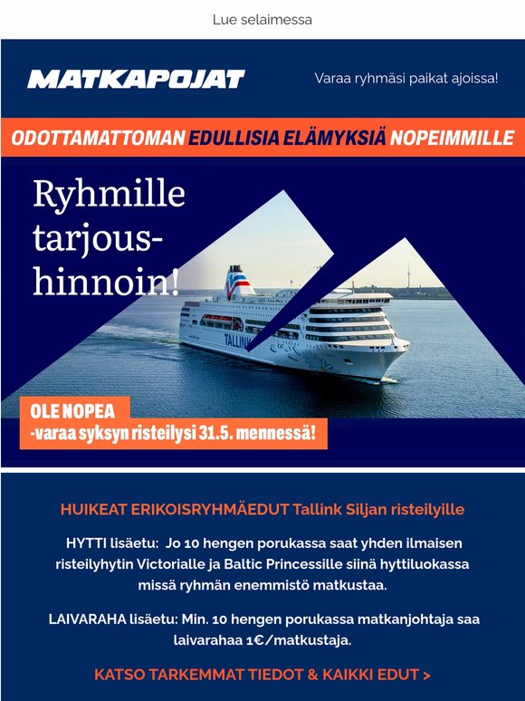🛳️ Ryhmille syksyn risteilyt huippuhinnoin 🎉 Varaa 31.5. mennessä!