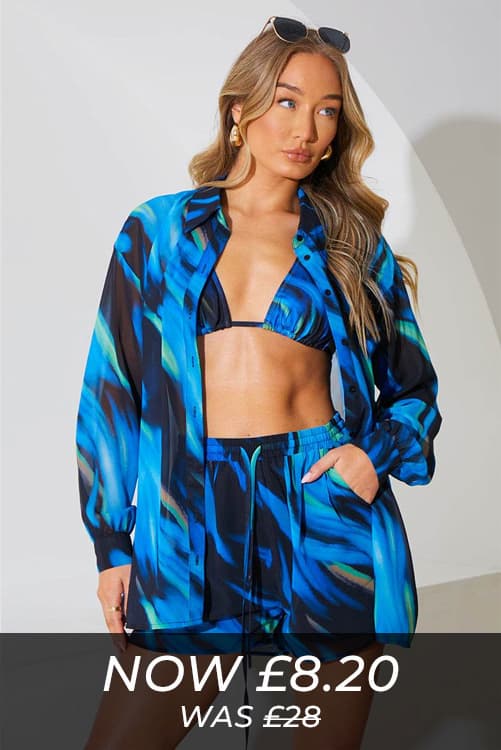 Abstract Print Chiffon Co-Ord Beach Shirt