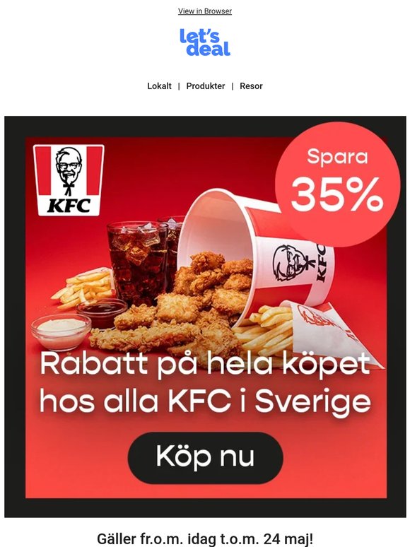 🐔 35% rabatt hos KFC i hela Sverige
