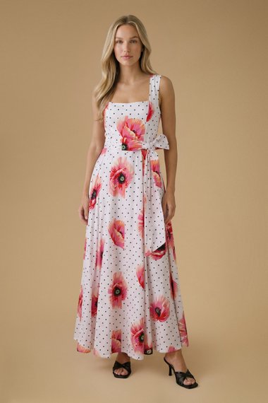 Square Neck Cotton Occasion Maxi Dress