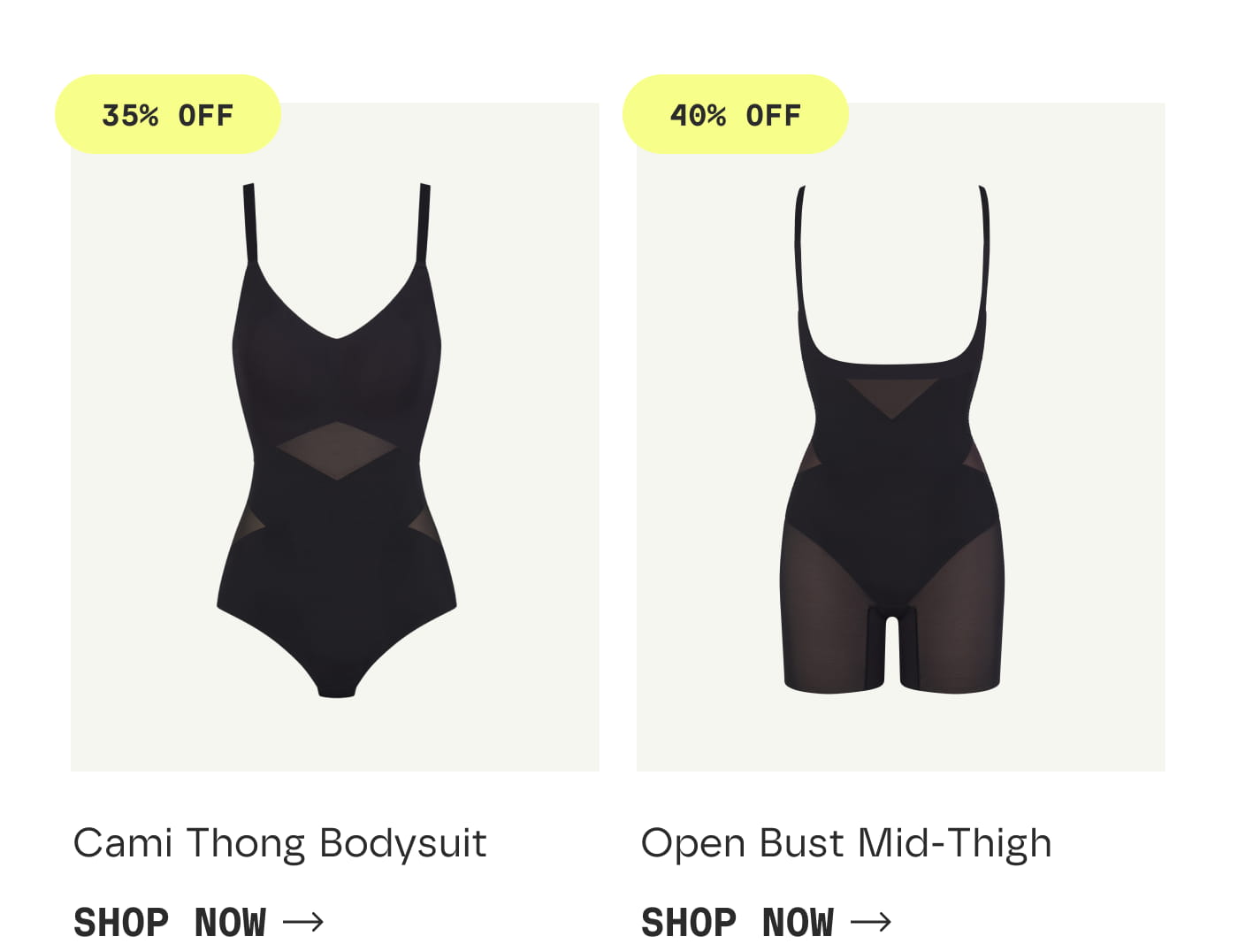 35% OFF | Cami Thong Bodysuit | SHOP NOW | 40% OFF | Open Bust Mid-Thigh | SHOP NOW
