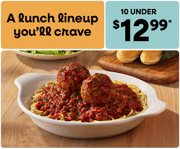 Olive Garden lunch menu featuring pasta favorites under $12.99.