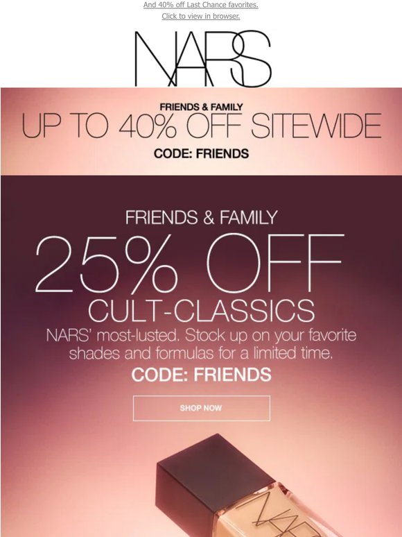 Best of NARS. 25% off sitewide.