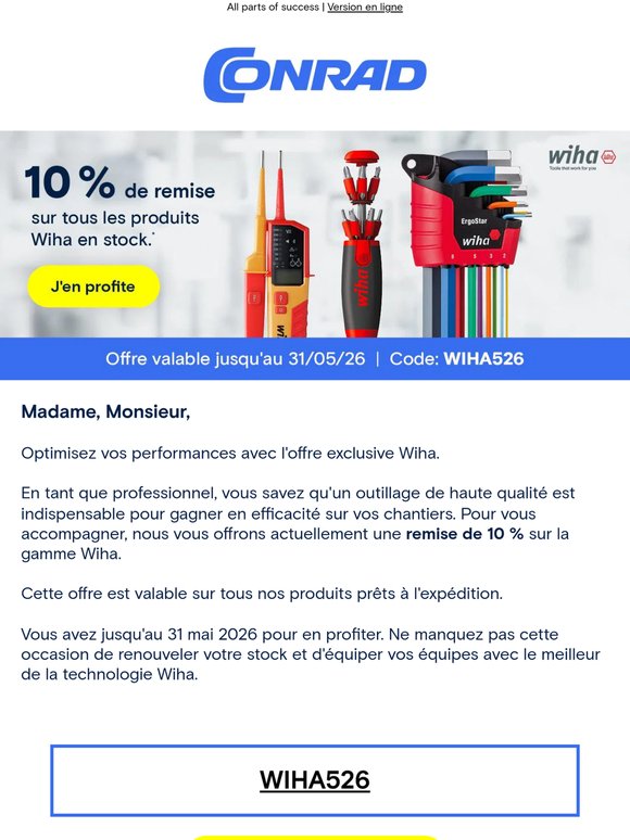 Promotion Exclusive Wiha : -10% sur l'excellence technique