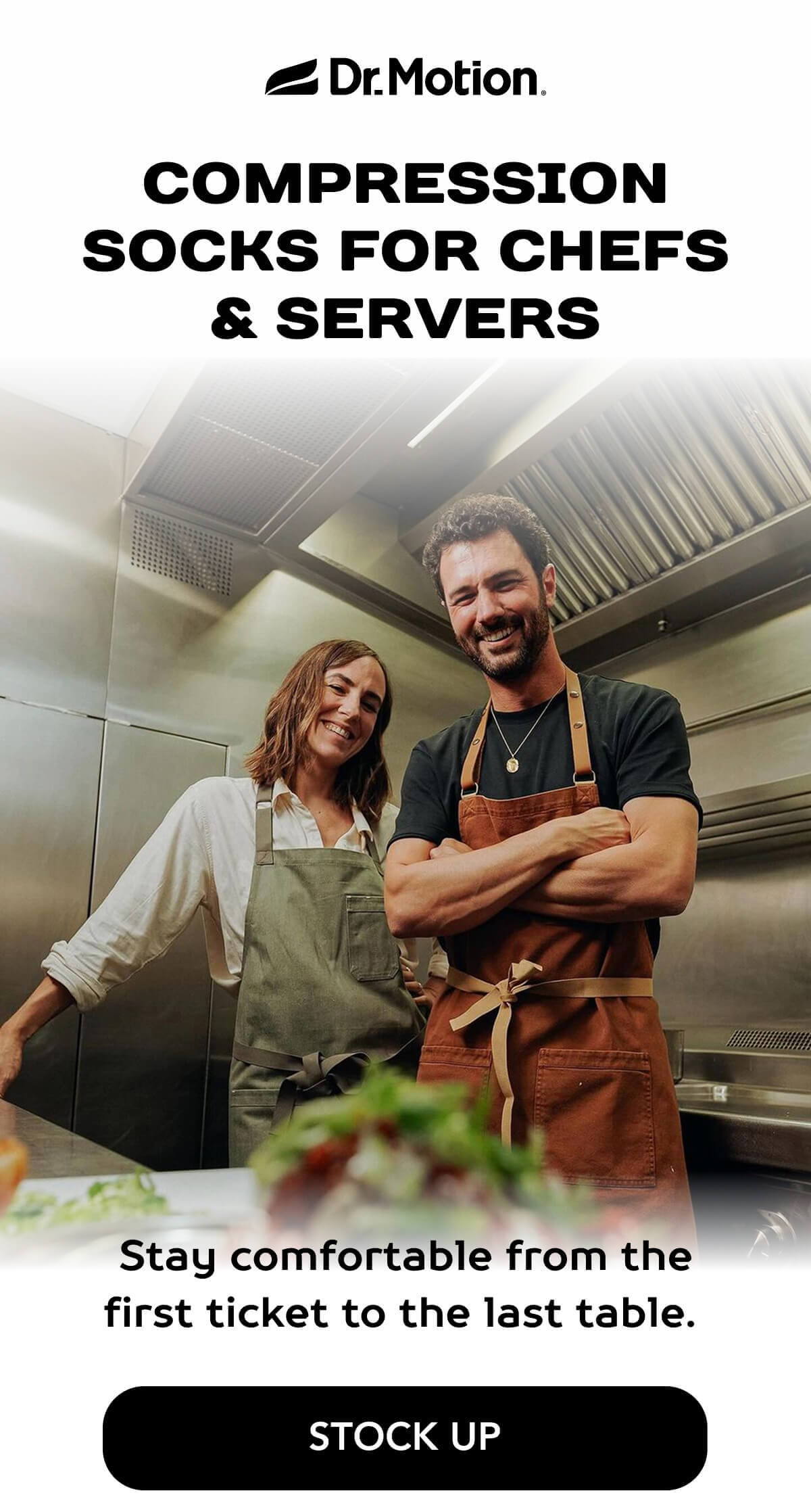 Compression Socks for Chefs & Servers  Stay comfortable from the first ticket to the last table.    STOCK UP
