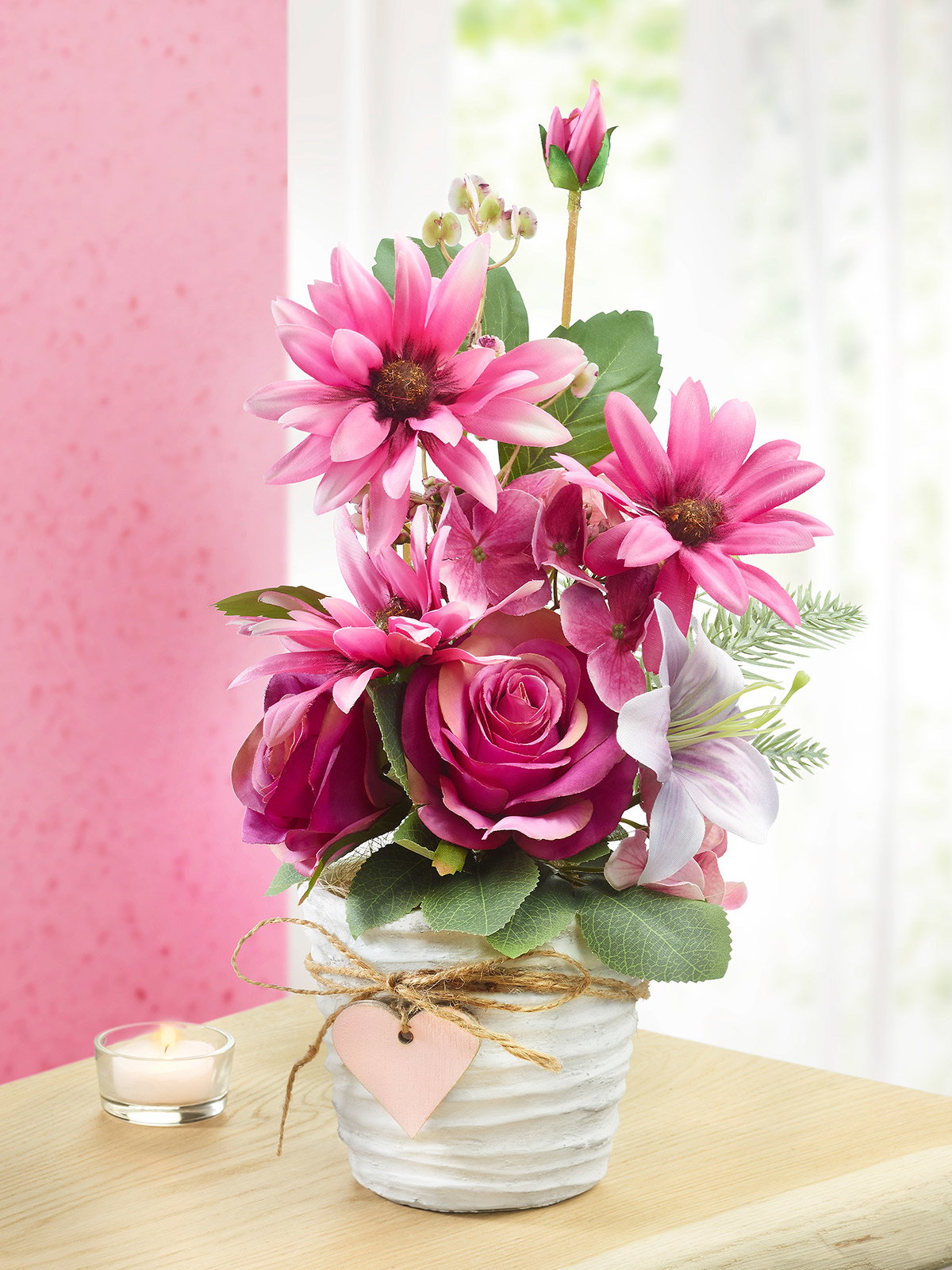 Image of Topfgesteck „Sonnenhut & Rose“