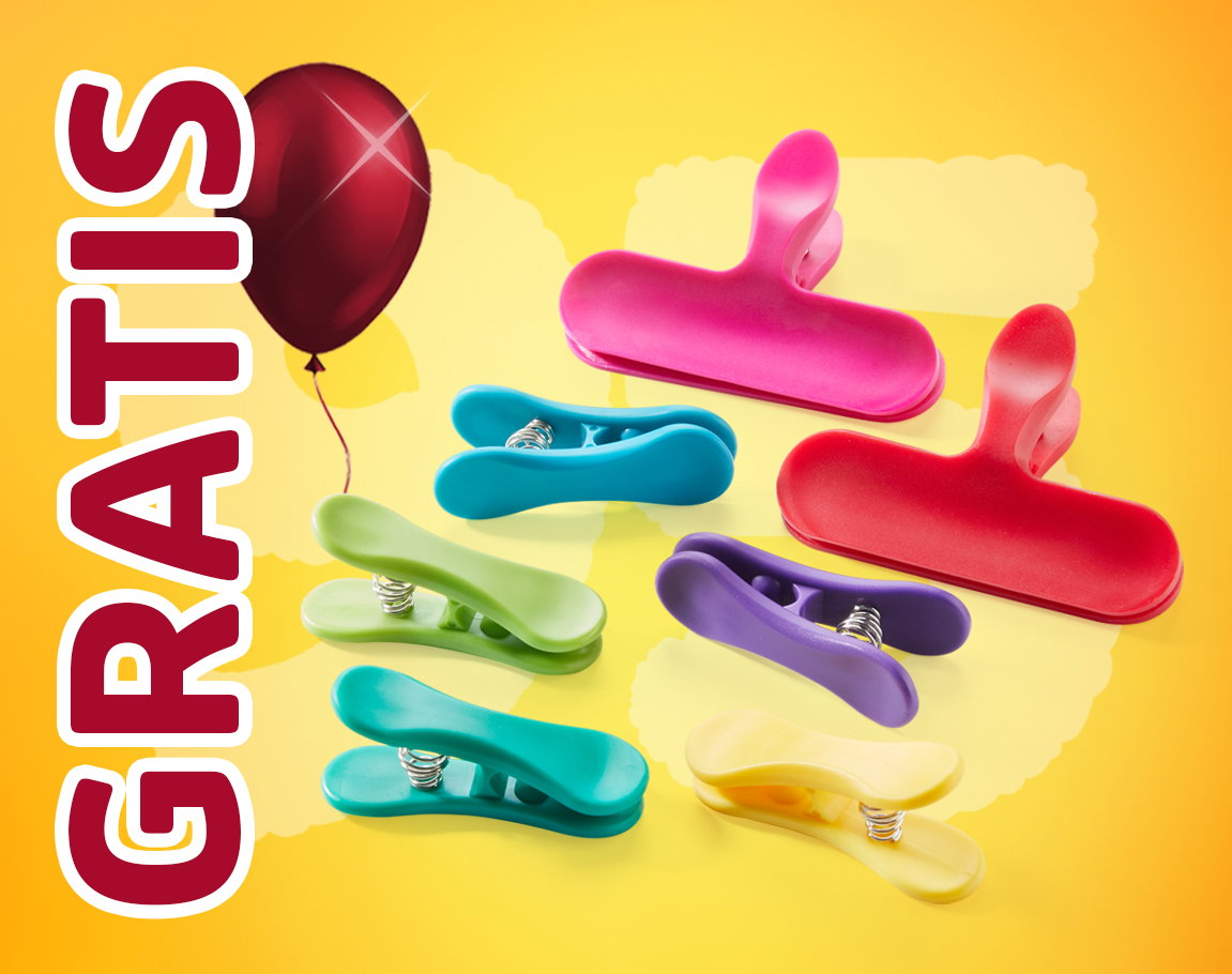 Gratis Klammer-Set in bunten Farben zur Bestellung sichern