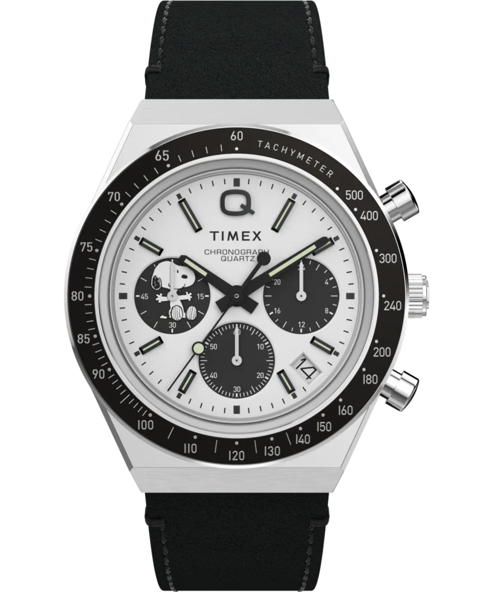 Image of Peanuts® x Q Timex® Snoopy 40mm Leather Strap Watch  