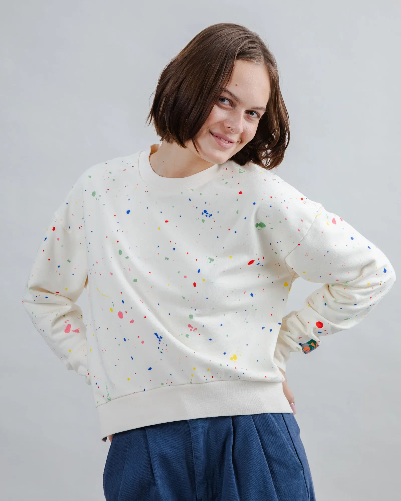 Image of Splash Paint Rounded Sweatshirt Ecru
