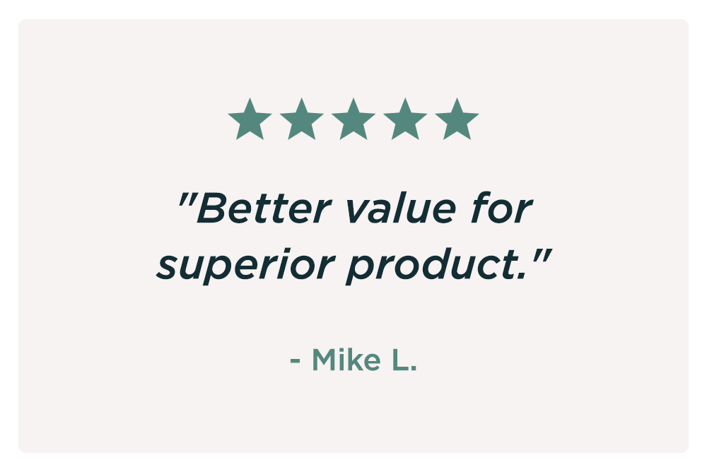 "Better value for superior product." - Mike L. 