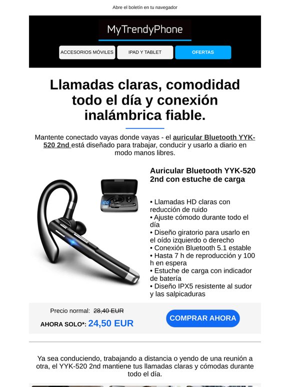 Auricular Bluetooth cómodo para trabajo y coche