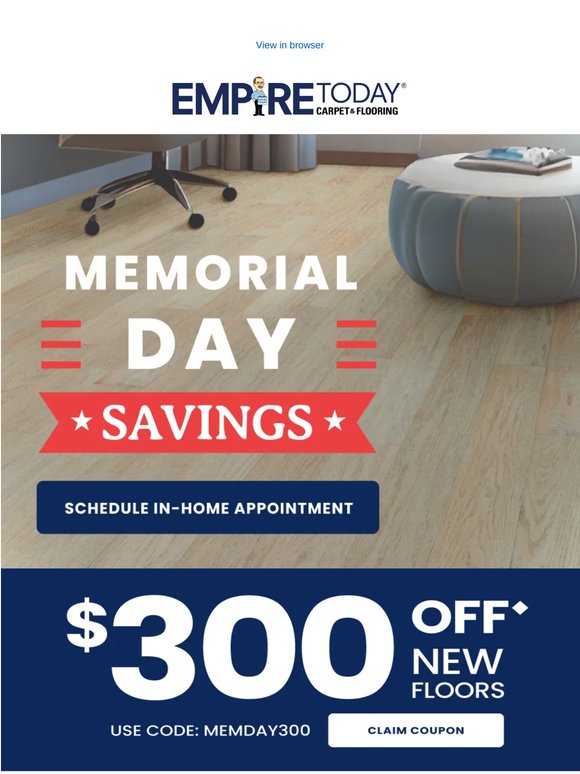 Save $300 Off New Floors This Memorial Day, Valued Customer