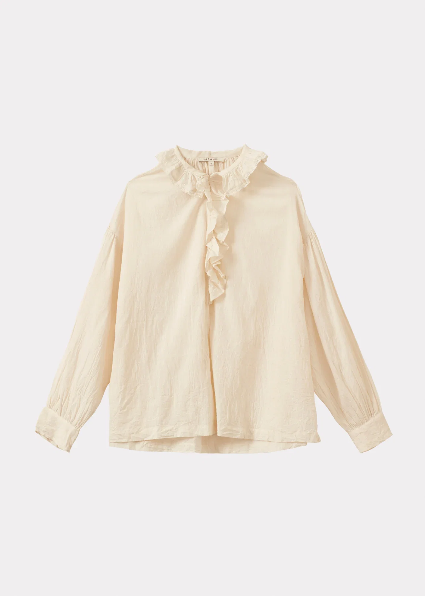 Image of WOMEN'S FRILL COLLAR COTTON BLOUSE - WHITE VOILE