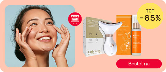 ErthSkin huidverzorging tot -65% met apparaat en serum, knop “Bestel nu”.