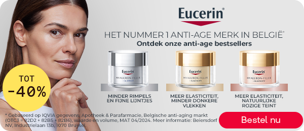 Eucerin anti-age verzorging tot -40% tegen rimpels en vlekken, knop “Bestel nu”.