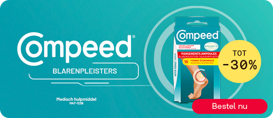 Compeed blarenpleisters tot -30%, medisch hulpmiddel, knop “Bestel nu”.