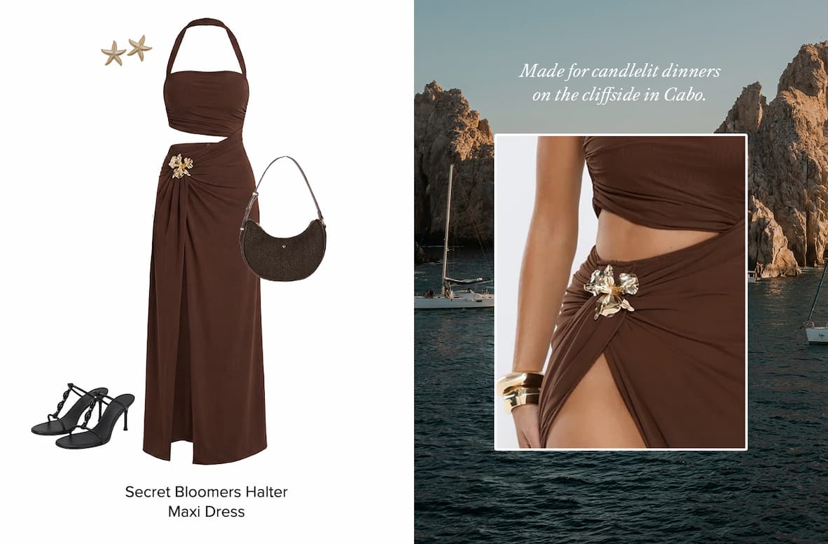Secret Bloomers Halter Maxi Dress Chocolate