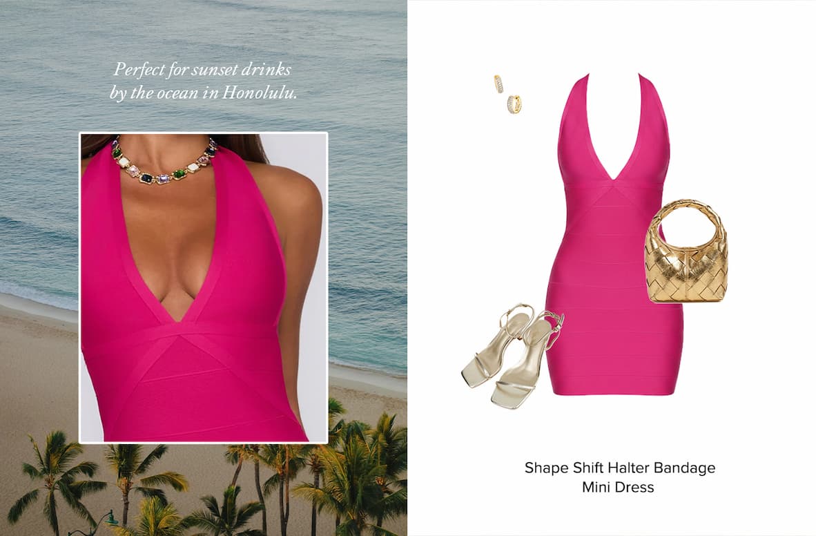 Shape Shift Halter Bandage Mini Dress Pink