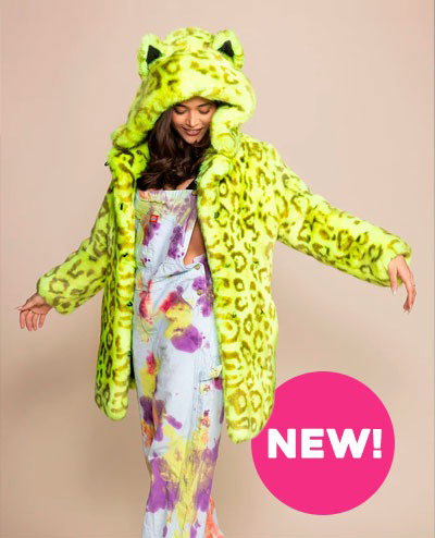 Classic Women's Faux Fur Coat | Neon Yellow Leopard