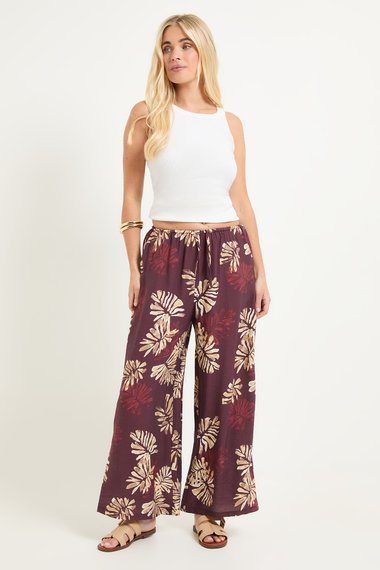 Petite Palm Print Drawstring Trousers