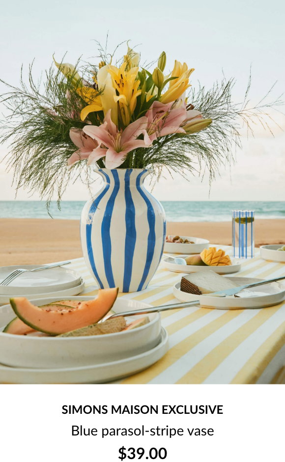 Blue parasol-stripe vase at 39 $
