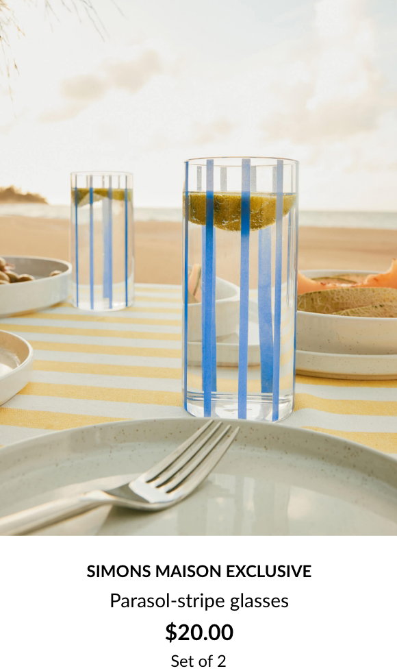 Set of two parasol-stripe glasses at 20 $
