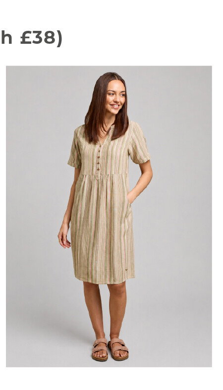 Khaki Linen Striped Dress