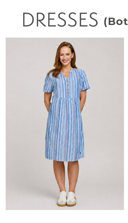 Blue Linen Striped Dress