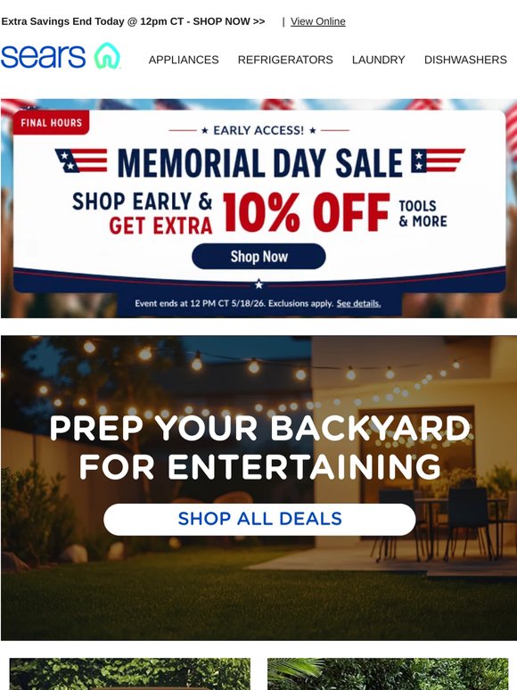 ⏰ Last chance! Memorial Day Early Access extra savings end at noon CT! 🛒✨