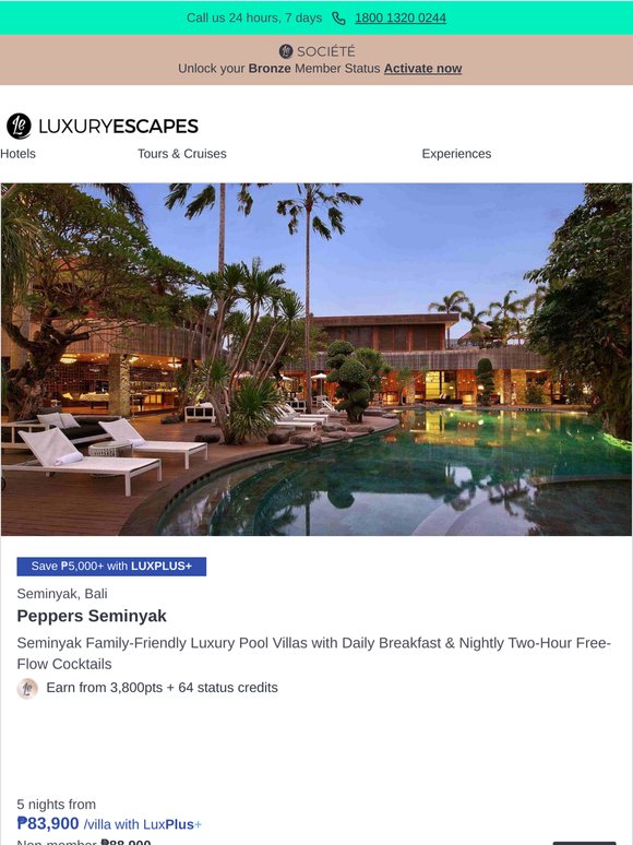 Peppers Seminyak Luxury Pool Villas w. Daily Breakfast & Nightly Free-Flow Cocktails