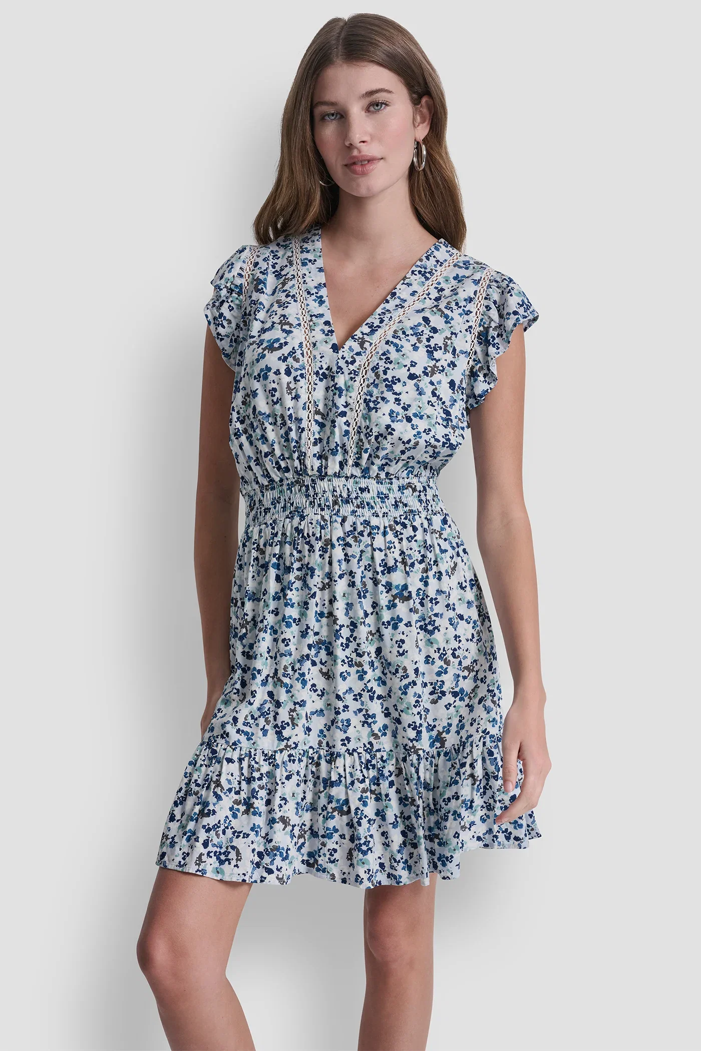 Image of SMOCKED WAIST V-NECK DRESS