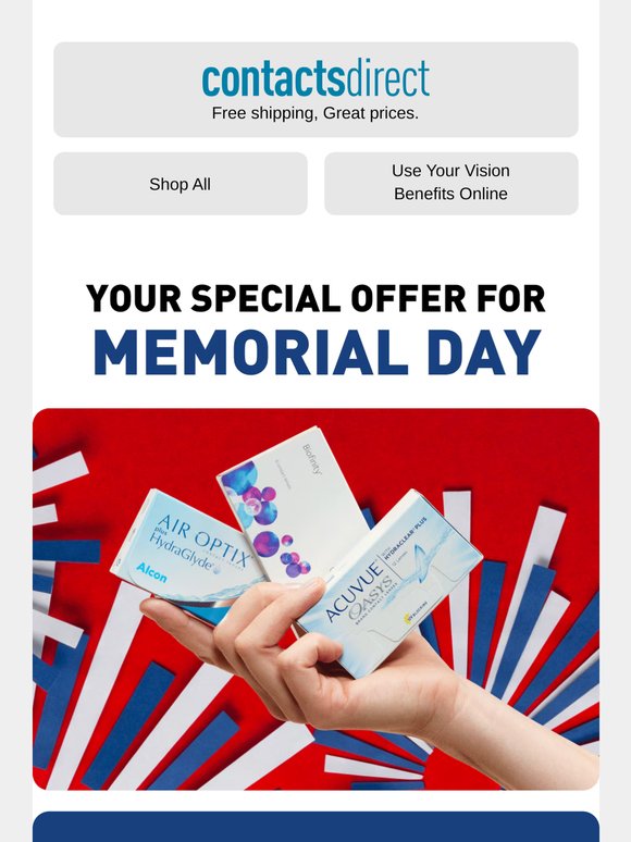 20% off all contact lenses + free shipping