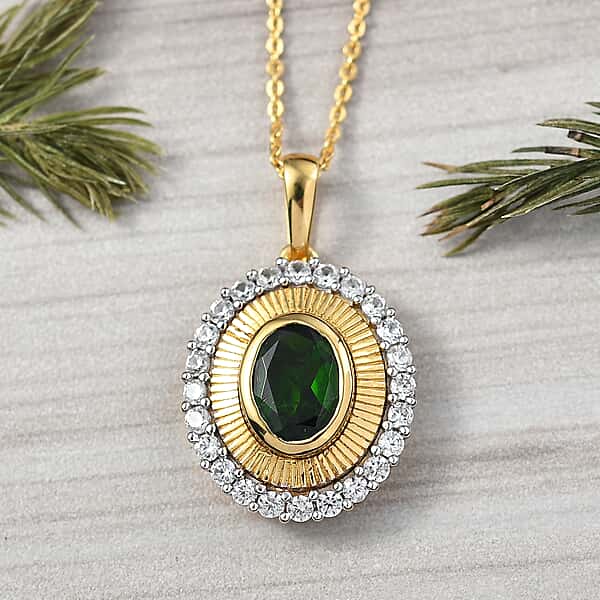 D'Joy Natural Chrome Diopside and White Zircon Halo Pendant