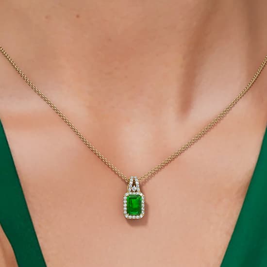 Emerald-Cut Emerald Halo Pendant