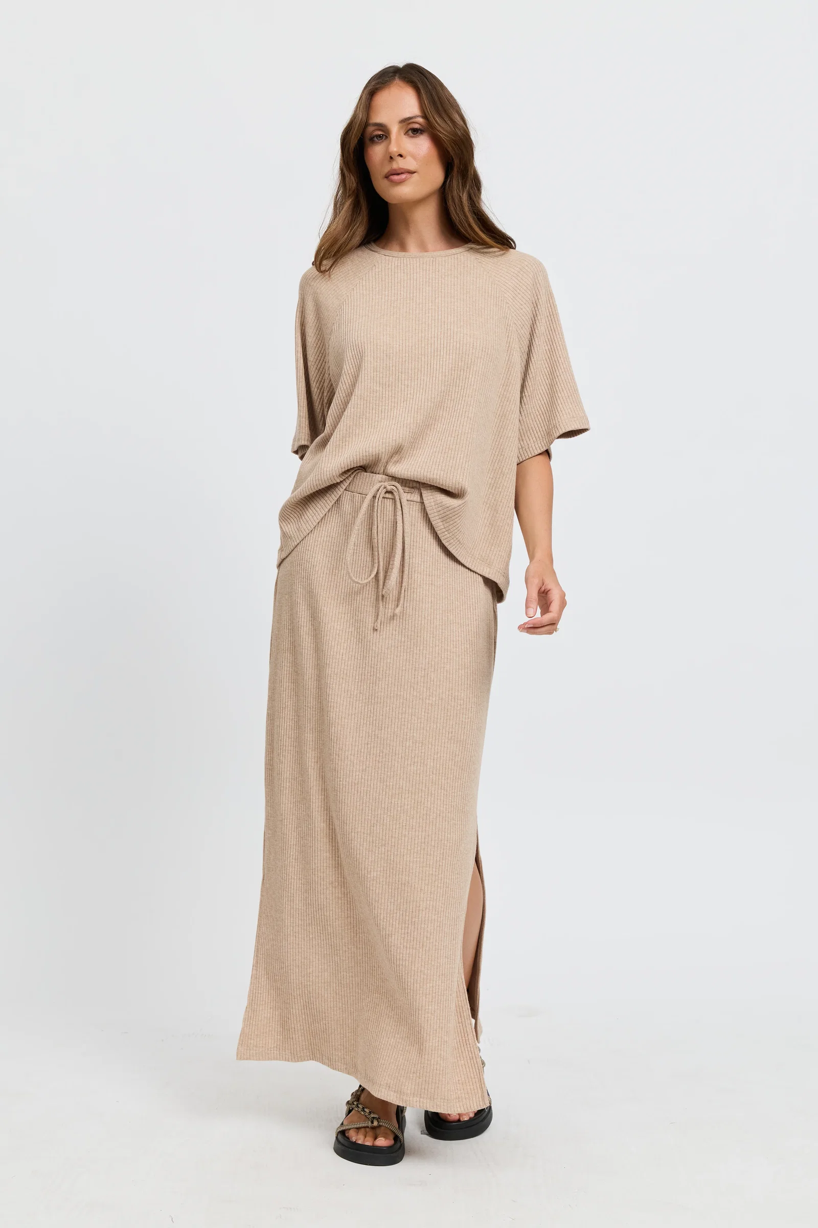 Image of Winnie Ribbed Box-Cut Tee - Beige Marle