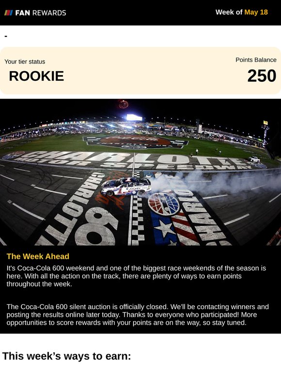 It's Coca-Cola 600 Week