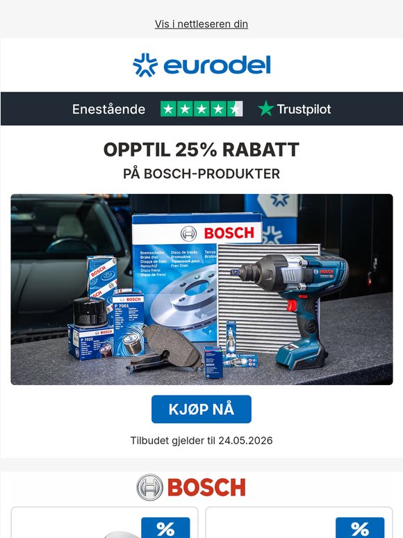 ⚡ Få BOSCH-reservedeler til en lavere pris – opptil 25% rabatt