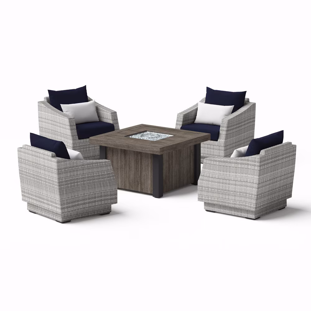 Cannes™ 5 Piece Sunbrella® Outdoor Fire Chat Set - Navy Blue