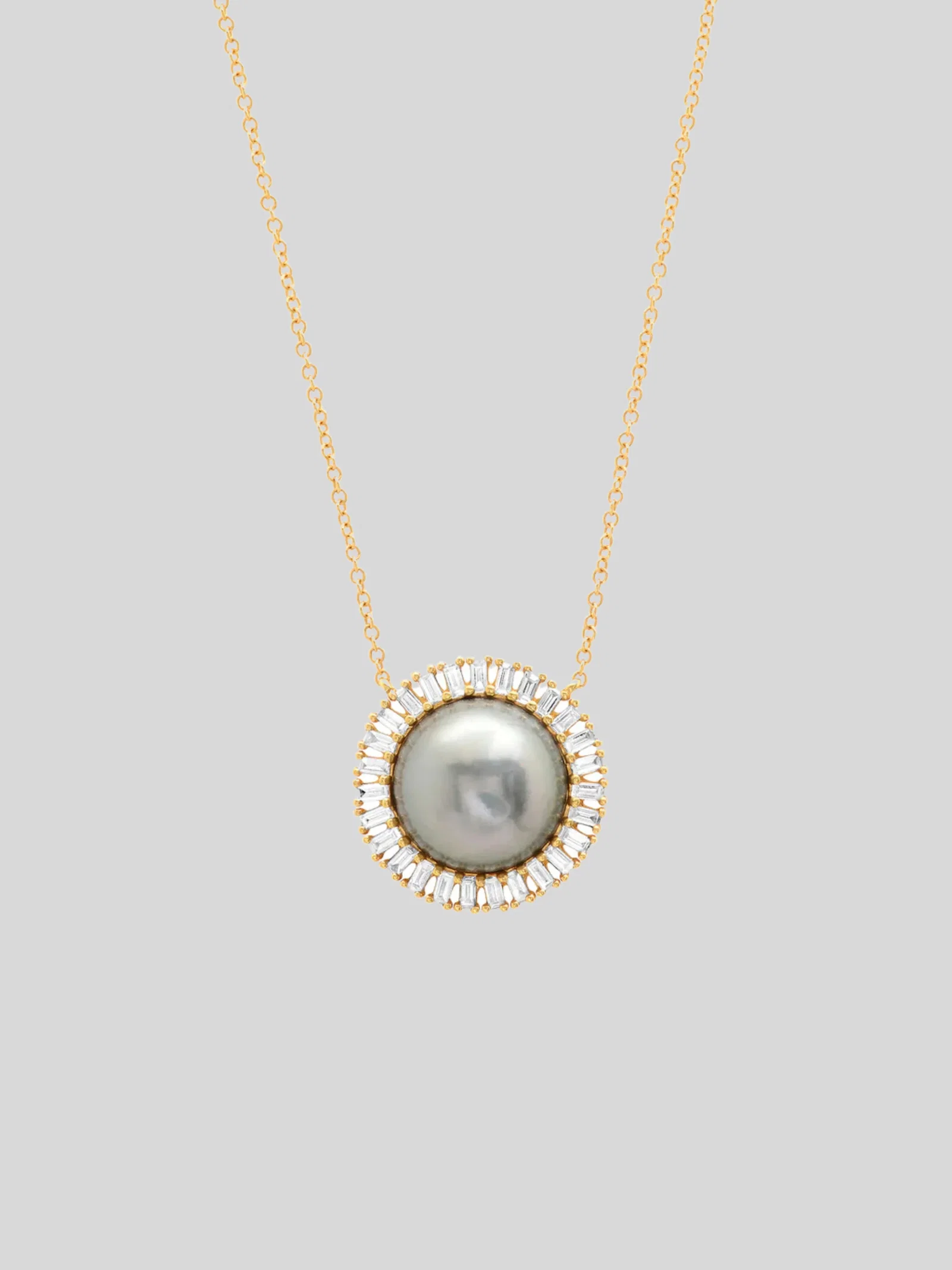 Image of Tahitian Pearl Baguette Halo Necklace