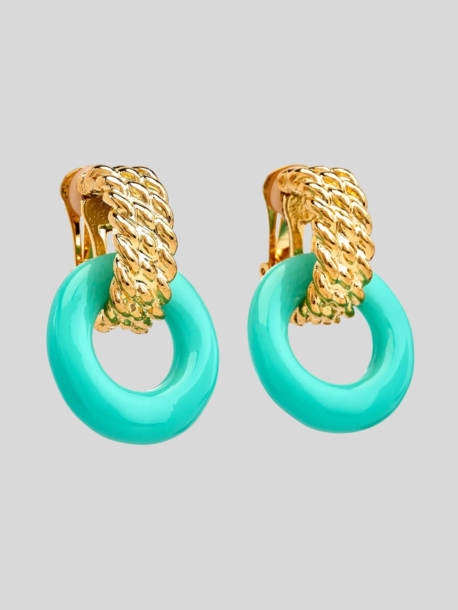 Image of Gold Top & Turquoise Bottom Doorknocker Earring