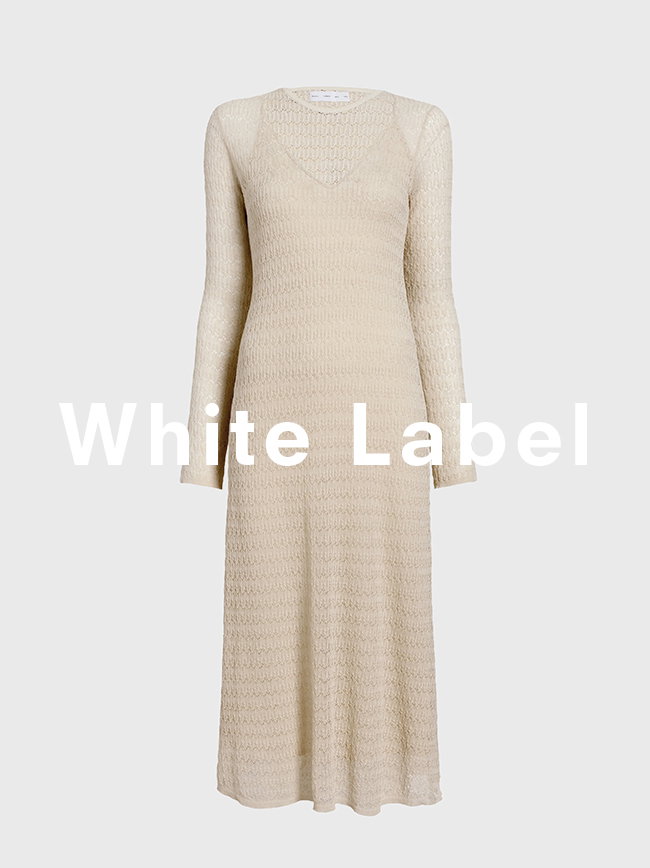 Miriam Dress in Crochet in Ecru, 'White Label' overlaid