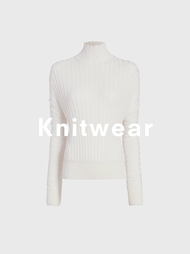 Luiza Sweater in Sunburst Rib in white, 'Knitwear' overlaid